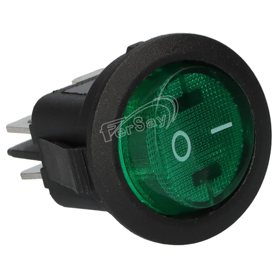 Interruptor redondo, 6A 250V, bipolar, 4 faston 4,8mm. verde - 49HF394V - UNIVERSAL