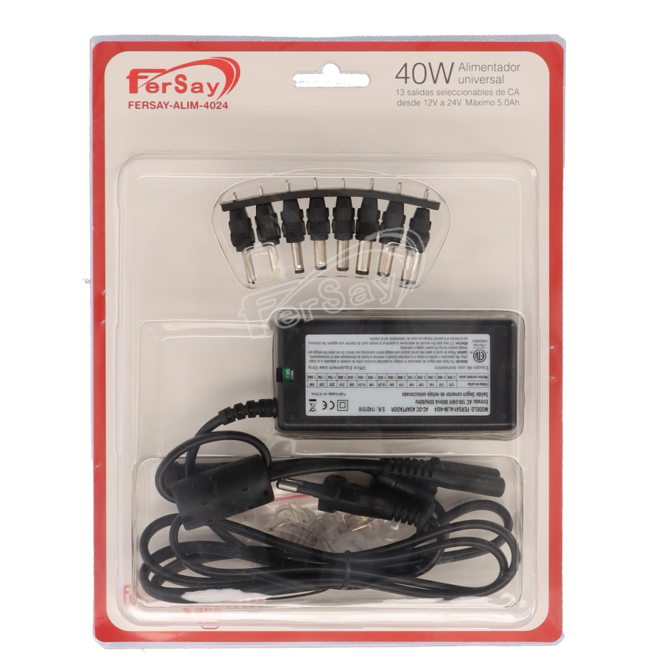 Cargador para portátiles u otros aparatos de 40W regulable 12-24V marca Fersay - FERSAYALIM4024 - FERSAY