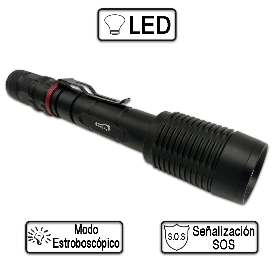 Linterna Led 300 LM aluminio negro 3 funciones - FERSAYLINTERNA02 - FERSAY