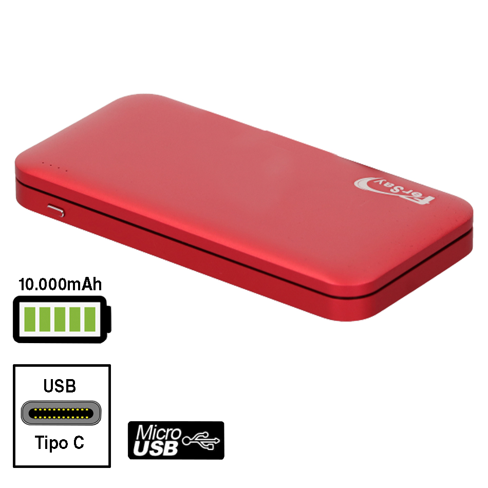 Bateria externa POWERBANK 10000 mah color rojo - FERSAYPWB10000R - FERSAY